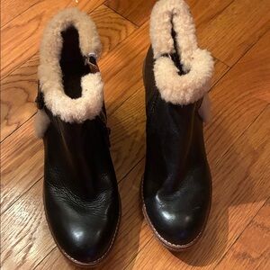 Sam Edelman Black Leather Boots with Cream Shearling
